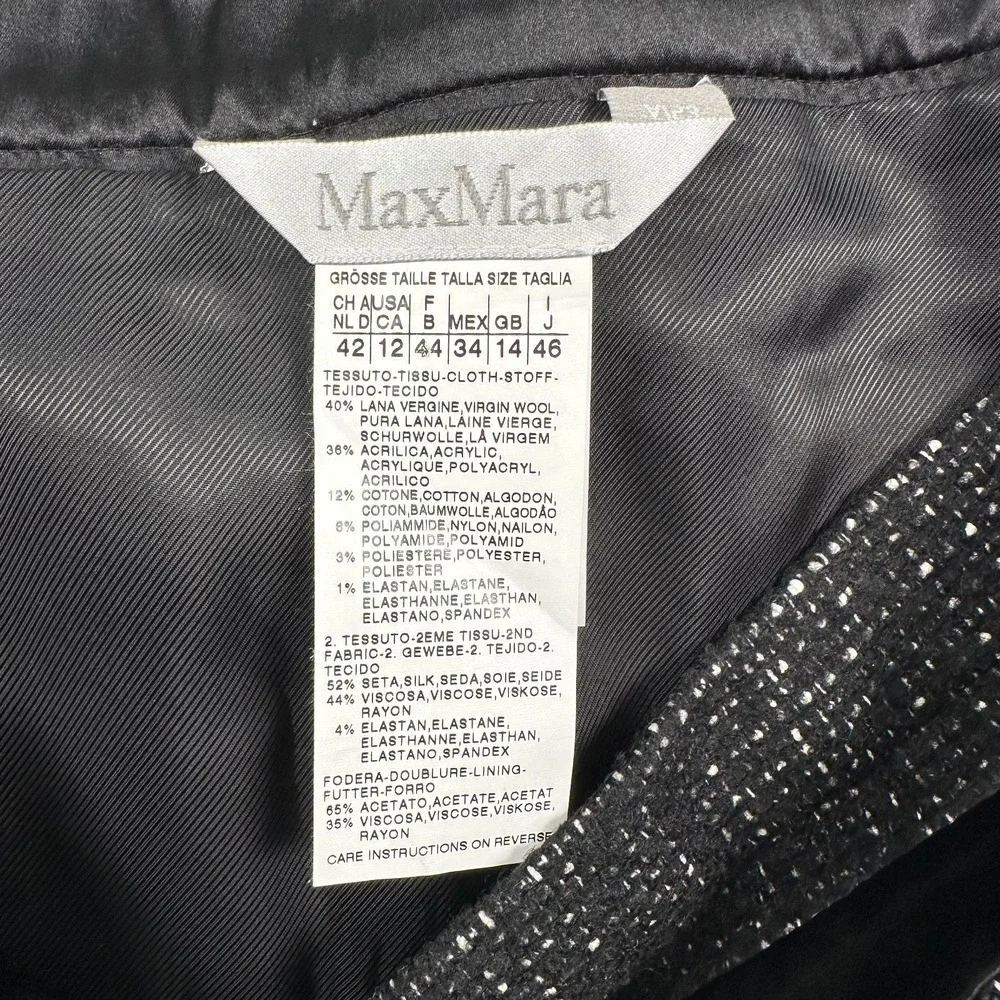 Max Mara Wool Blend Pencil Skirt Womens‎ 12 Tweed Black Dark Academia